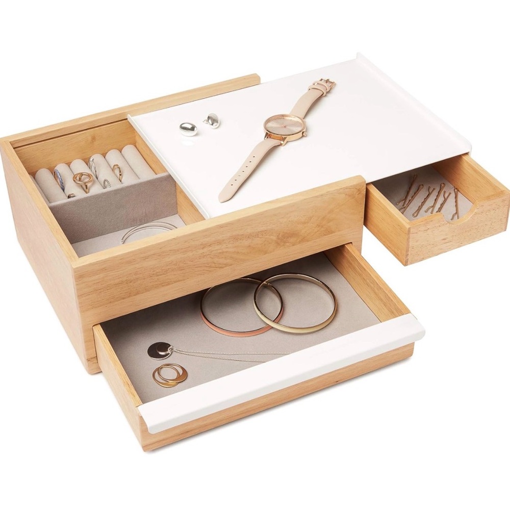 Wood and White Jewelry Organizer Box - Natural/White